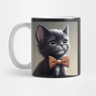 Elegant Grey and White Cat With an Orange Bow Tie | White and grey cat with brown eyes | Digital art Sticker Mug